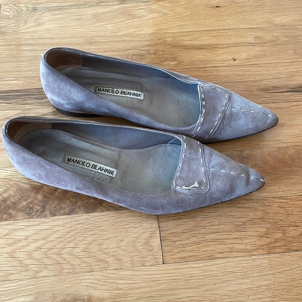 Manolo Blahnik Pointy Toe Suede Flats